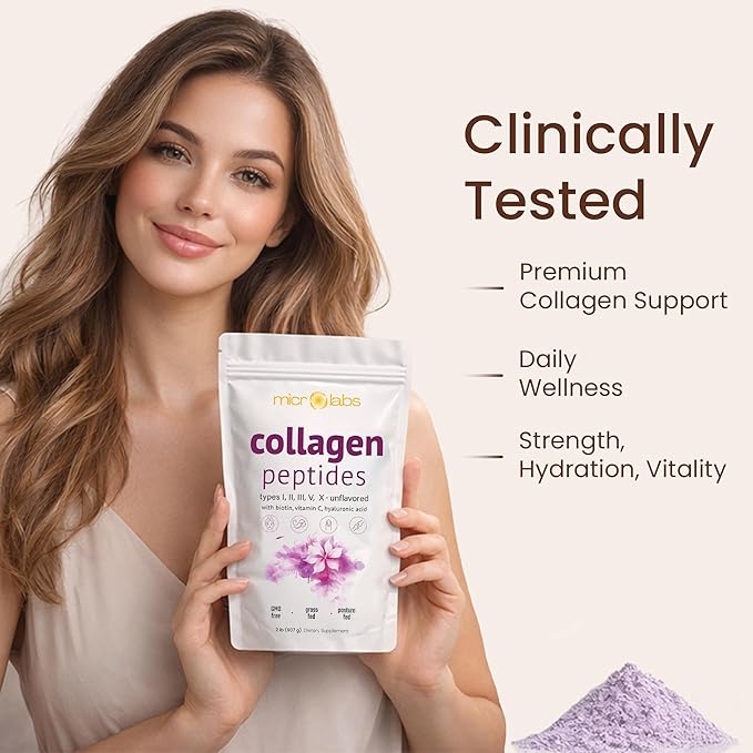 microlabs™ Multi Collagen Peptides Powder 16 oz – Type I II III V &amp X Hydrolyzed Collagen with Hyaluronic Acid Biotin &amp Vitamin C – Unflavored Collagen Protein Powder for Men &amp Women