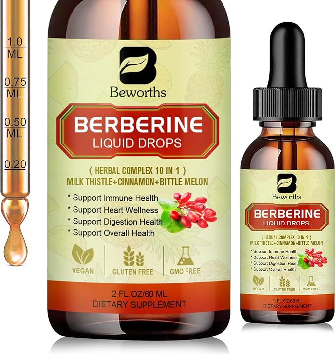 Berberine Supplement with Ceylon Cinnamon - Berberine Liquid Drops with Turmeric Curcumin Ceylon Cinnamon Bitter Melon Berberine Phytosome for Digestion System Immune Health Support -Vegetarian