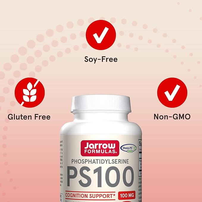 Jarrow Formulas PS100 Phosphatidylserine 100mg Dietary Supplement for Brain Health and Cognitive Function Support 30 Softgels Up to a 10-30 Day Supply