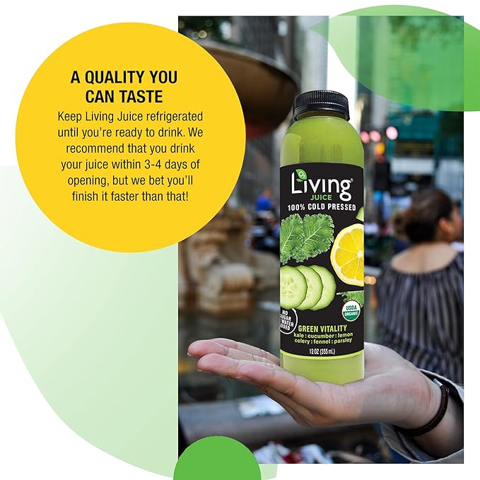 O2 Living Juice Cold Pressed Drink - Green Vitality Organic Juice Pack - No Added Sugars or Water Naturally Sweetened from Fruits Rich in Nutrients &amp Vitamins - Non-GMO - 12 fl oz - 18 Pack
