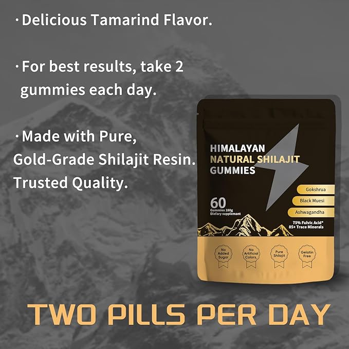 Shilajit Gold Gummies for Men &amp Women with Ashwagandha &amp Gokshura 85+ Minerals &amp Fulvic Acid Natural Energy &amp Wellness Support 80 Count (01)