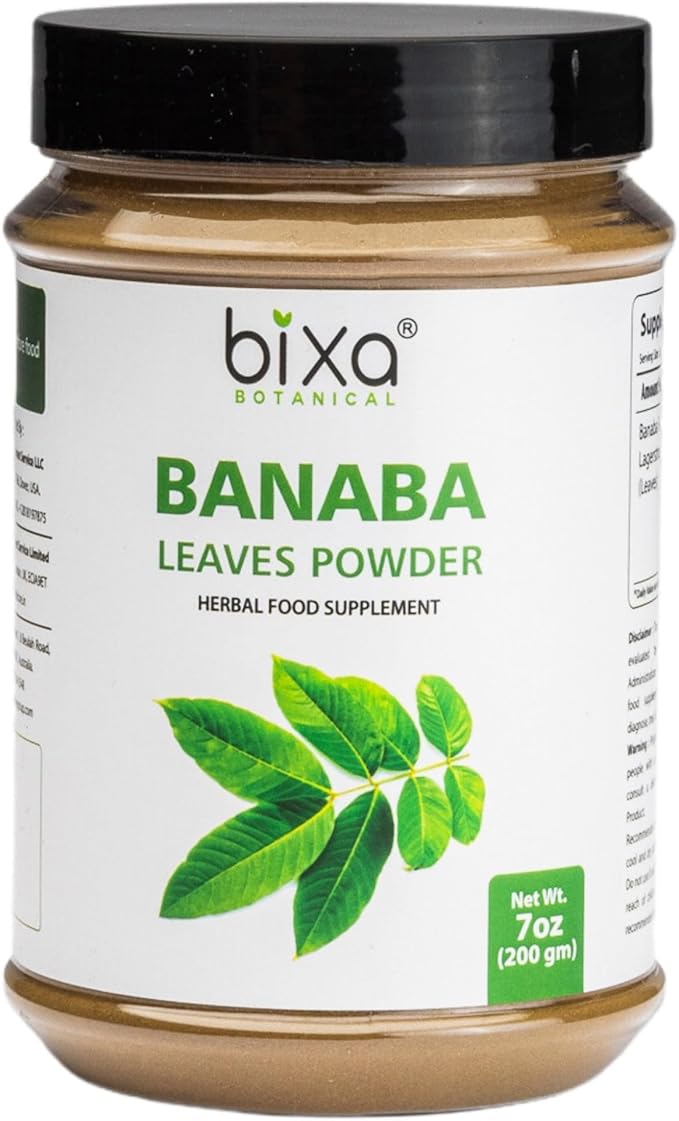 bixa BOTANICAL Ayurvedic Natural Herbal Supplement Banaba Leaf Powder Pure Authentic Premium Quality (Lagerstroemia speciosa) 7 Oz (200g) Natural Antioxidants