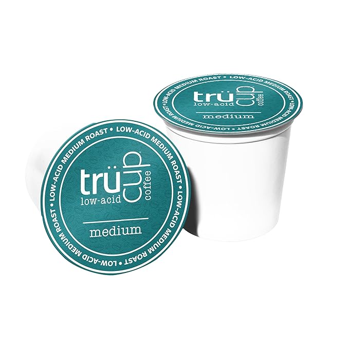 trücup Low Acid Coffee Pods | Medium Roast | 48 Count Recyclable K-Cups Compatible with most brewers | Smooth Stomach-Friendly Coffee