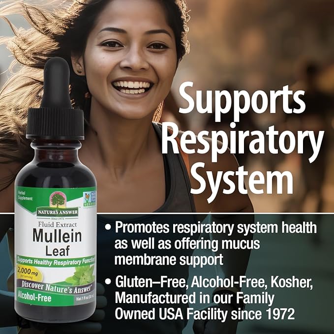 Nature's Answer Mullein Leaf | Herbal Supplement | Supports Respiratory Function &amp Mucous Membranes | Non-GMO &amp Kosher | Gluten-Free &amp Alcohol-Free 1oz (2 Pack)