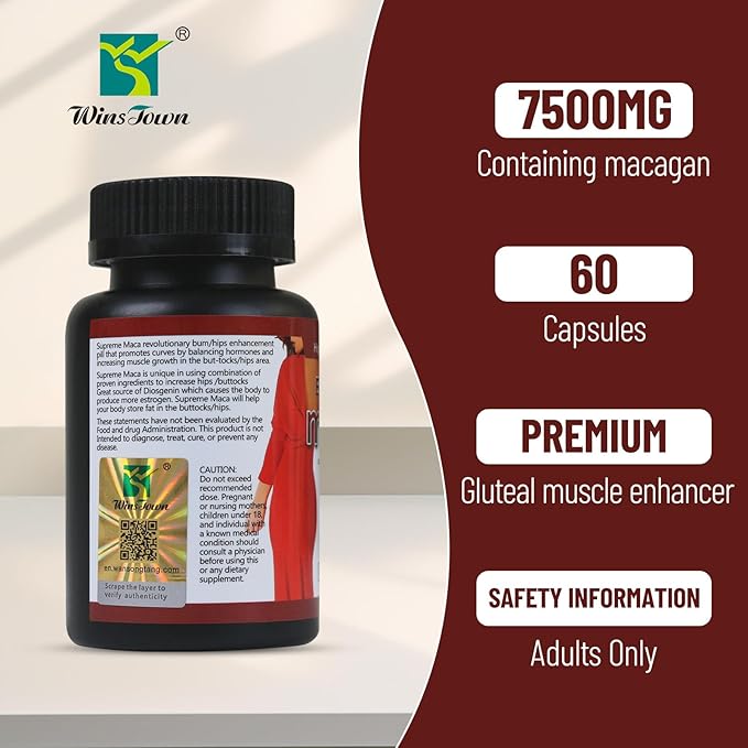 Maca Plus Capsules 7500mg Big Booty Enhancer with Maca Root Gluteus Boost Vitamins for Women's Extreme Curve 60 Count