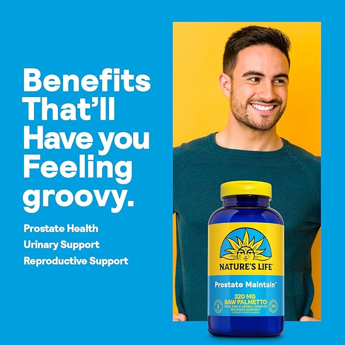 Nature's Life Prostate Maintain - Prostate Support Supplement for Men's Health - Saw Palmetto Pygeum Herbal Complex and Zinc Supplements - 125 Servings 250 Vegetarian Capsules