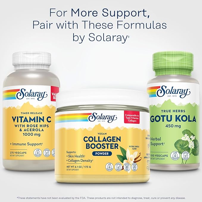 SOLARAY Vegan Collagen Booster - Type 1 Marine Collagen Powder Alternative - Skin Health and Collagen Density Support - Gluten Free Sugar Free Lab Verified - 60-Day Guarantee - 25 Servings 6.1 OZ