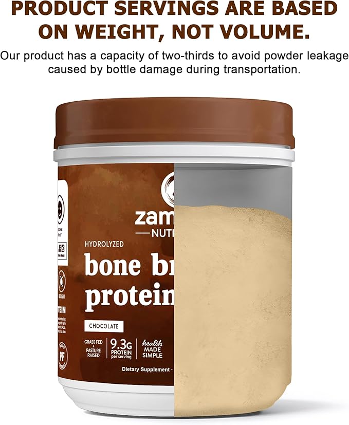 Zammex Bone Broth Protein Powder Pure Grass Fed Beef Chocolate Protein PowderHydrolyzed Collagen Supplement for Healthy SkinNailsHairJoints Non-GMOGluten Free Great in Shakes