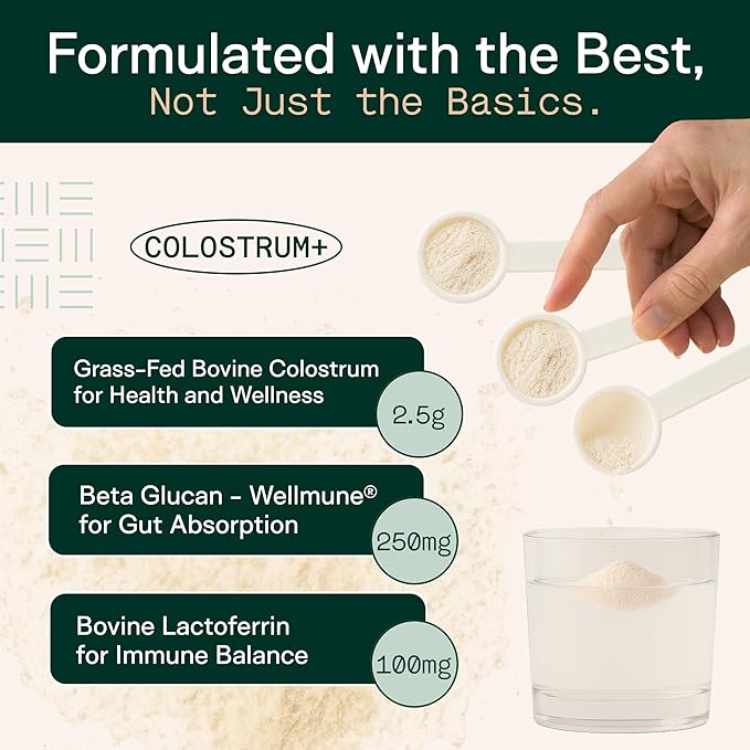 Adapt Naturals Colostrum Supplement with Lactoferrin &amp Beta-Glucan Bio-Avail Grass Fed Bovine Colostrum Powder for Gut Health Immune Support &amp Vitality | Non-GMO 2500mg Unflavored - 30 Day