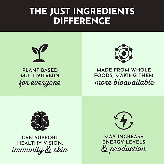 JUST INGREDIENTS Multivitamin Supplement - Plant-Based Vegetarian Muscle Growth - 60 Capsules