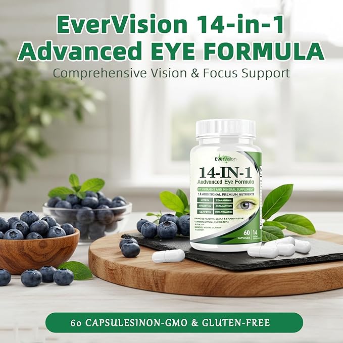 Evervision 14 in 1 Advanced Eye Formula Eye Vitamin and Mineral Supplement 60 Capsules -2PCS