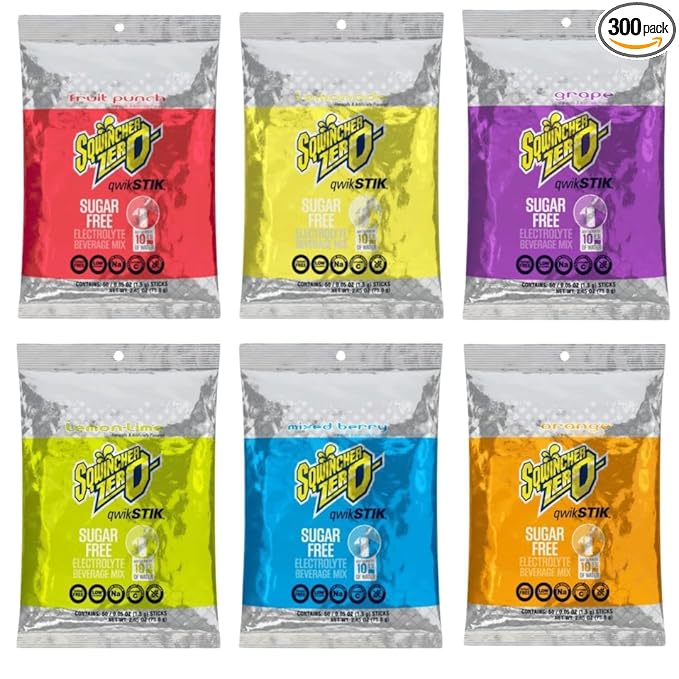 Sqwiincher Zero 6 Flavor - Qwik Stik - Sugar-Free Electrolyte Powdered Beverage Mix (300 Pack)