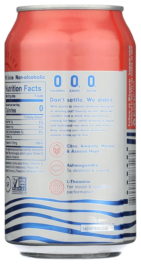HOP WTR Sparkling Hop Water Ruby Red Grapefruit 12 Pack Sugar Free Low Carb Non Alcoholic Drinks NA Beer Adaptogen Drink No Calories Adaptogens &amp Nootropics for Added Benefits 12 oz Cans