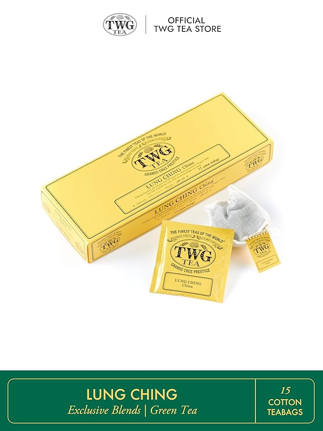 TWG Tea | Lung Ching | Green Tea | Aromatic Jade Infusion | 15 Hand Sewn Cotton Teabags | Gift Set
