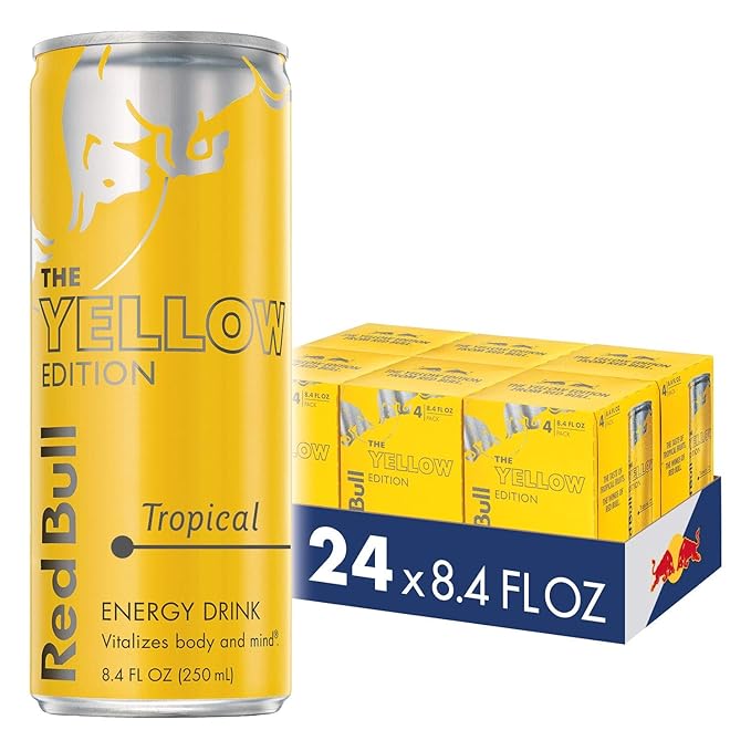 Red Bull Yellow Edition Tropical and Sugar Free Energy Drinks 8.4 Fl Oz 24 Cans (6 Packs of 4)