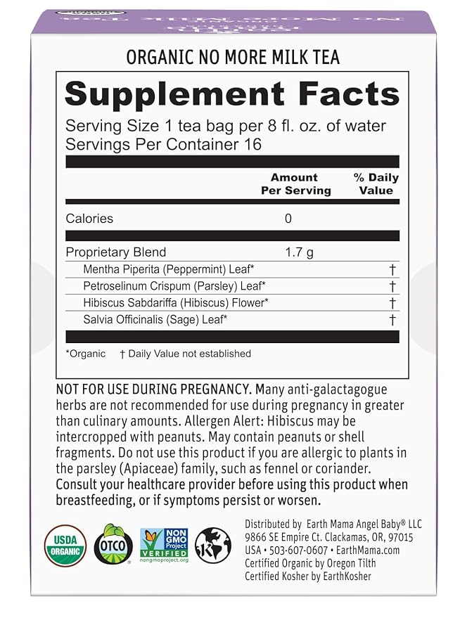 Earth Mama Organic No More Milk Tea | Reduce Breast Milk Production Stop Breastfeeding &amp Wean Lactation Postpartum Essentials for New Moms | 96 Teabags | Caffeine Free &amp Non-GMO