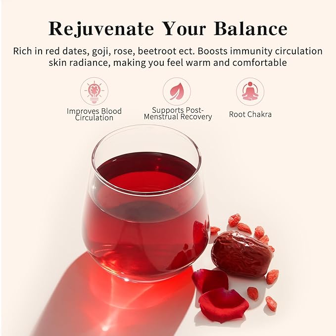 Leafberry Tea Book - Five Reds Tea for Rejuvenates Energy (Menstrual Cycle Tea) Wellness Functional Herbal Tea Detox Boosts Immunity Awaken Rose Jasmine Red Dates Beans (10 Bags) Box Teas Drinkers Gi