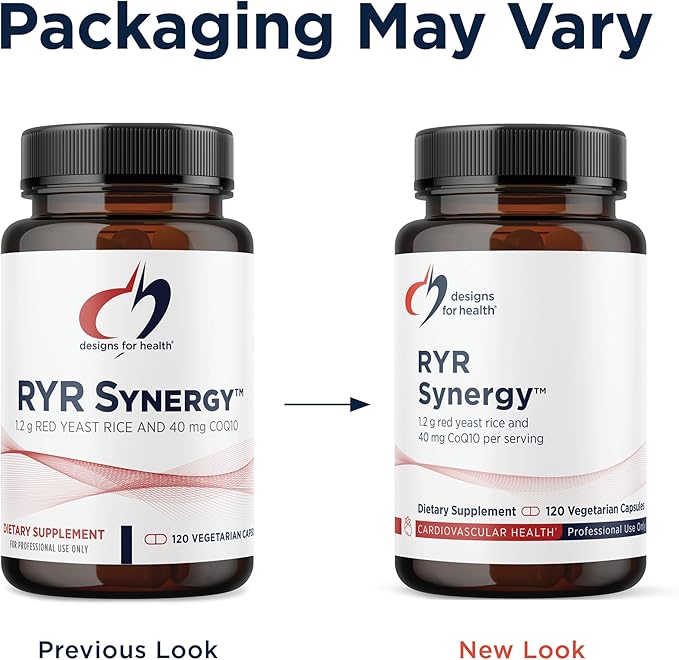 Designs for Health RYR Synergy - Red Yeast Rice Supplement - 1200mg Red Yeast Rice + CoQ10 to Support Cardiovascular Health + Maintenance of Lipid Levels in Normal Range (120 Capsules)