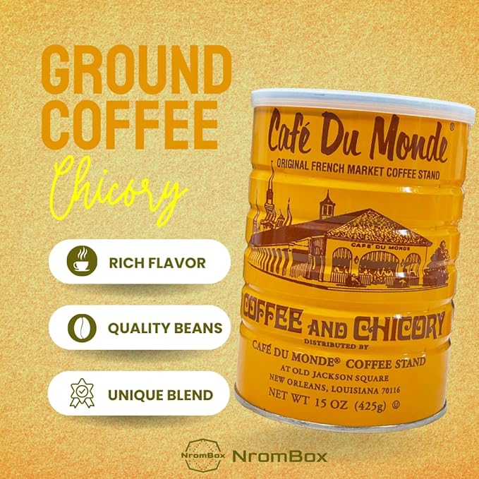 Cafe Du Monde Coffee and Chicory -15oz Medium Ground Cans (Pack of 3) | NROMBOX Barbell Bumper Plate Drink Coasters | Round Coasters for Coffee Table | Fitness Gym Accessories Gift(Color May Vary).