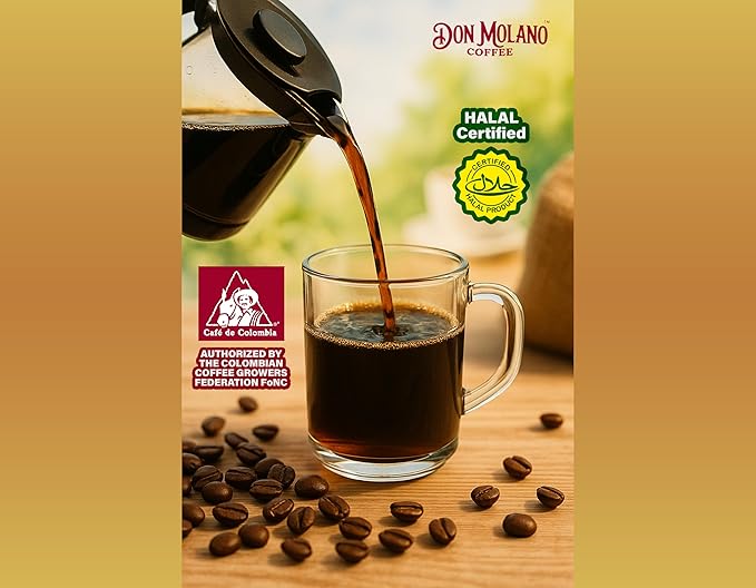 Don Molano Coffee Breakfast Delight Morning Brew Ground Coffee Medium Blonde Roast 16oz - Premium Colombian Coffee Halal Certified – Awakens your senses with some of Colombia’s finest and most vibran