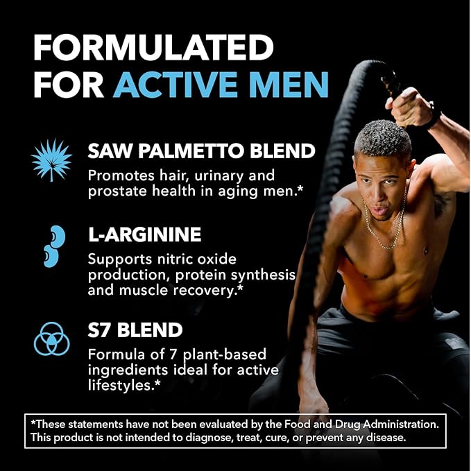 Saw Palmetto 500mg and L-Arginine 500 mg - Prostate Health and Nitric Oxide Supplements for Men - 60 Count - Urinary Function Support and Endurance for Active Males - Vegan Non-GMO 1 Month Supply