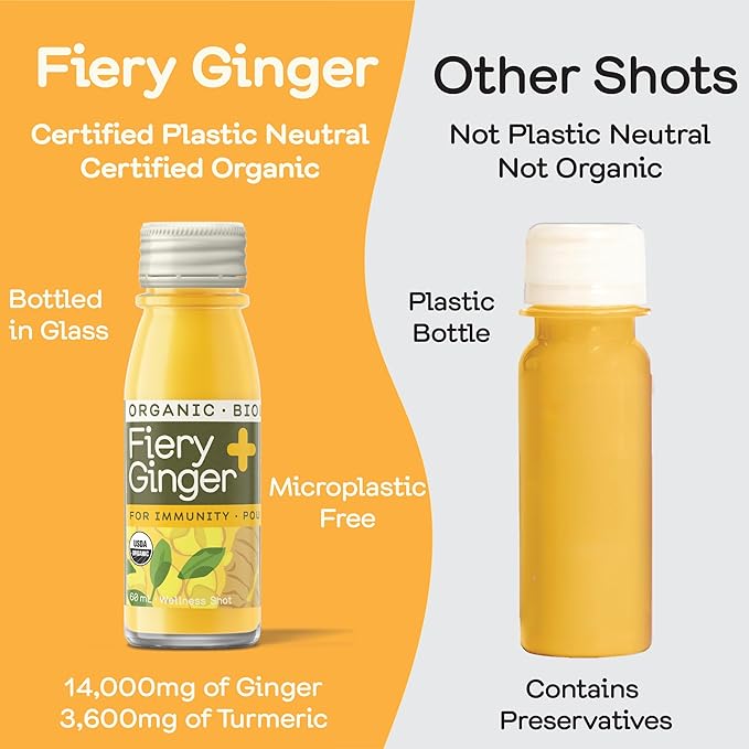 Greenhouse Juice Organic Fiery Ginger Wellness Shots 24-Count 60ml Glass Bottles | Vegan &amp Gluten-Free