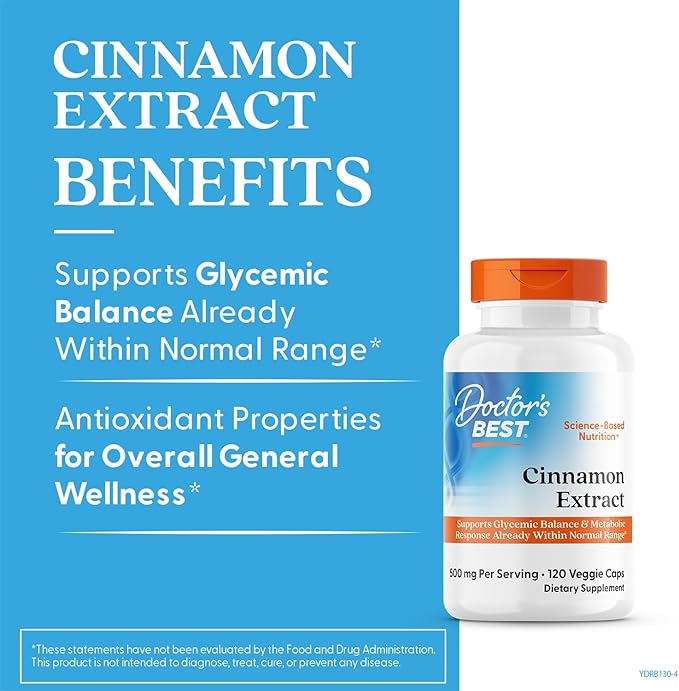Doctors Best Cinnamon Extract with CinSulin Supports Glycemic Balance &amp Metabolic Response Already Within Normal Range Non-GMO Gluten Free Soy Free Vegan 120 Veggie Caps