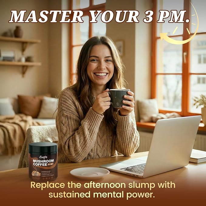 Catfit Instant Mushroom Coffee Powder 10-in-1 Adaptogen Blend with Lion's Mane Chaga &amp Cordyceps for Energy Focus Gut Health &amp Immune Support - 240g 75 Servings