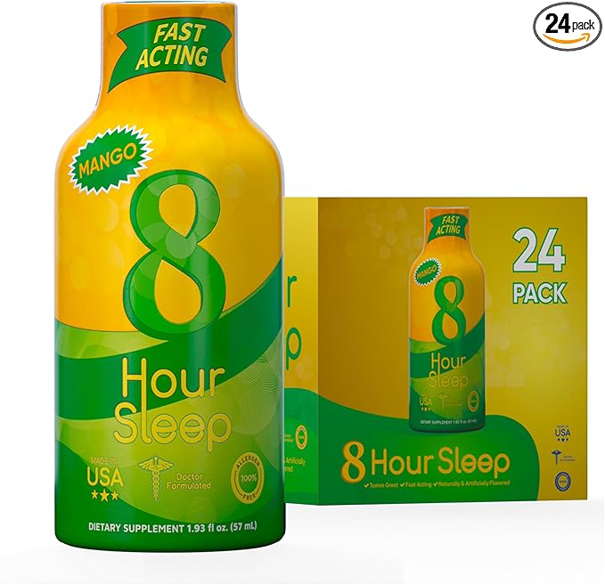 Vitamin Energy 8 Hour Sleep Shot Mango 24 Pack Melatonin 5-HTP GABA Valerian Lavender Nighttime Relaxation &amp Sleep Support Supplement Zero Sugar Vegan Gluten-Free Kosher 1.93 fl oz