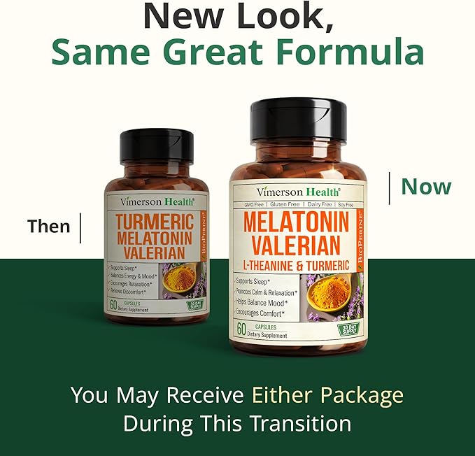 Melatonin 3mg Sleep Aid with L-Theanine &amp Valerian Root – Turmeric Curcumin Supplement with Ginger &amp Black Pepper – Organic Turmeric Supplement for Sleep Calm and Stress Relief Support – 60 C