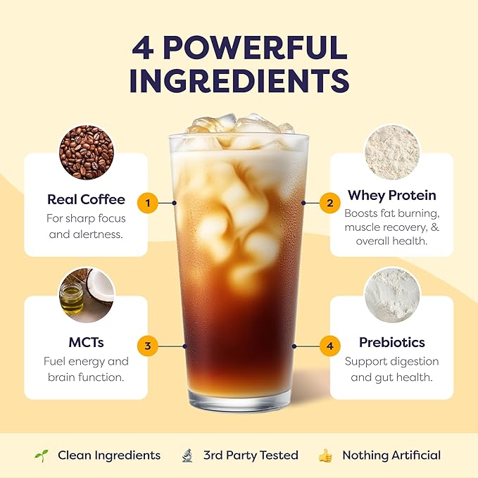 Tiramisu Protein Iced Coffee - Premium Whey Protein &amp Instant Iced Coffees - 100% Natural Cold Brew- Zero Artificial Flavors &amp Sweeteners 80 mg Caffeine Per Serving No Added Sugar 20 Servin