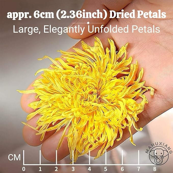 MAHUXIANG Golden Silk Chrysanthemum Tea Bags 100 Individual Tea Sachets – 1 Whole Flower Bud per Bag Caffeine-Free Herbal Tea Gluten-Free