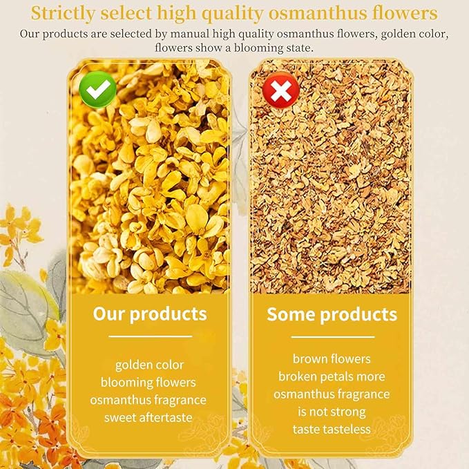 DOZO Dried Osmanthus Flower Loose Leaf 60g/2.11oz Superior Grade Natural Osmanthus Petal for Dessert &amp Drinks Sulfur Free Caffeine Free 桂花 桂花茶 桂花糕 桂花蜜