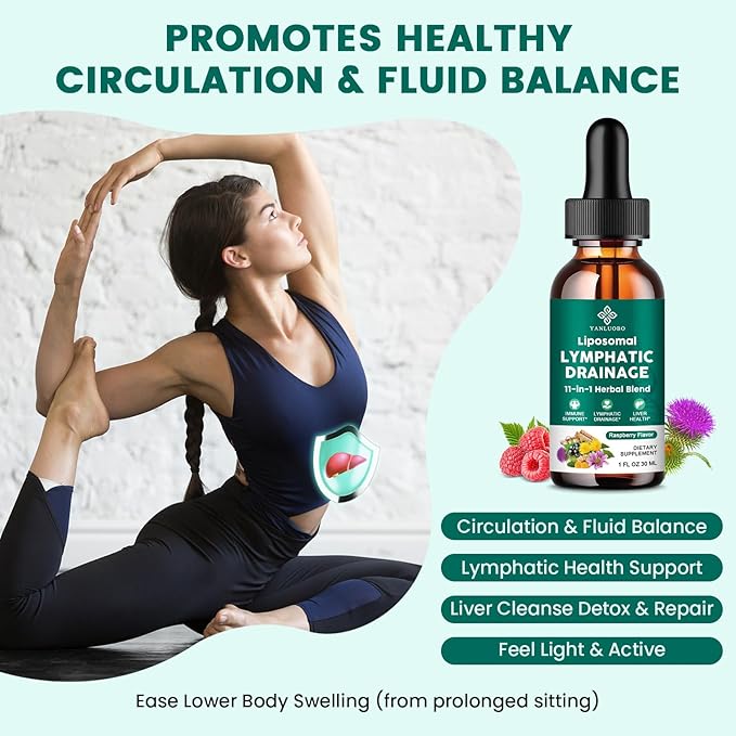 Lymphatic Drainage Drops - 11 in 1 Lymphatic Supplement for Immune Lymph System &amp Liver Detox - with Echinacea Horse Chestnut Dandelion Elderberry &amp Burdock - Raspberry Flavor Vegan 2 Fl