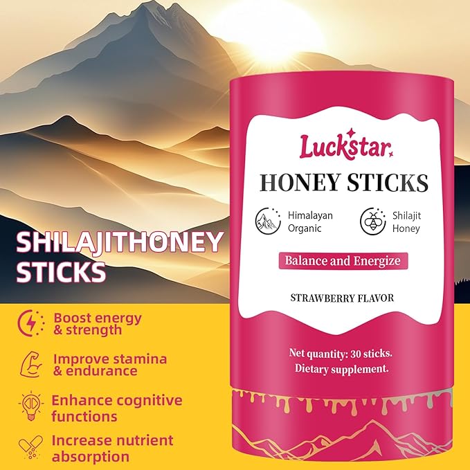Shilajit Honey Sticks for Women Strawberry Honey Natural Energy &amp Vitality Booster with Shatavari &amp Saffron for Hormonal Balance Focus &amp Stamina - 30 Sticks