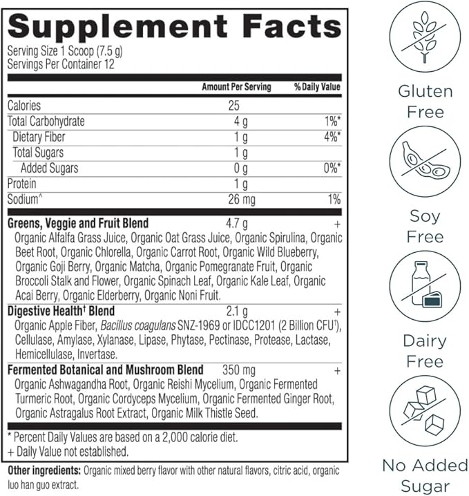 Ancient Nutrition Multi Collagen Protein Powder Vanilla 60 Servings + Organic Supergreens Powder Berry 12 Servings