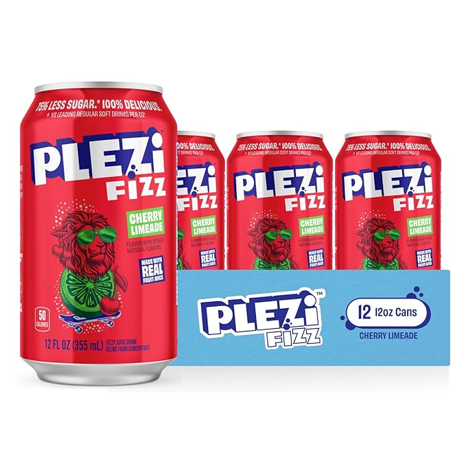PLEZi FiZZ Cherry Limeade &amp Orange Mango Hydration Drink Bundle – Sparkling Juice &amp Electrolyte Beverage with Real Fruit Juice No Added Sugar Low Sugar – 12 Fl Oz + 16.9 Fl Oz (24 Pack Total