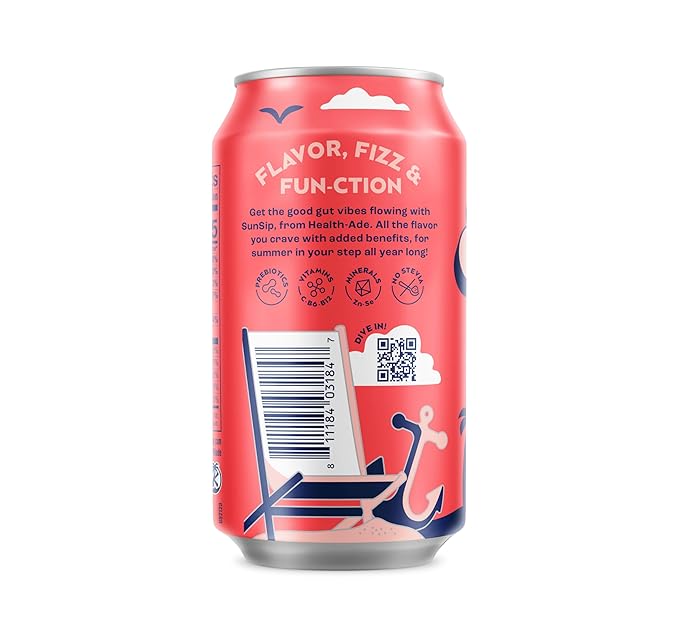 SunSip Prebiotic Soda by Health-Ade Better-for-You Soda Swap Beverage with Vitamins and Minerals Naturally Sweetened with 5g of Sugar Strawberry Vanilla 11.5 oz (12 Pack)