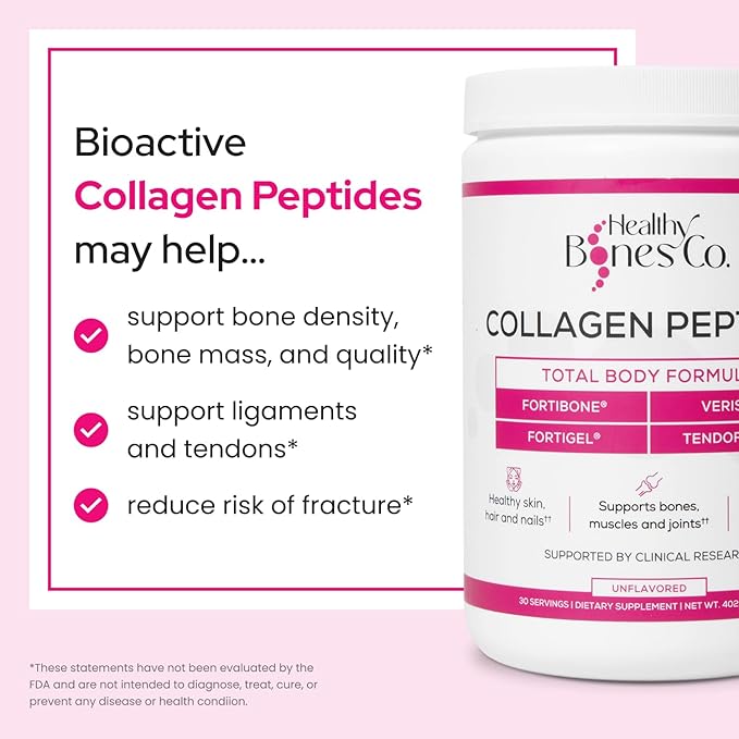 FORTIBONE® Premium Bone Health Collagen Peptides w/FORTIGEL® VERISOL® &amp TENDOFORTE® Clinically-Supported for Bones Joints Skin Hair Nails Hydrolyzed Collagen Anti-Aging Formula (30 Servings)