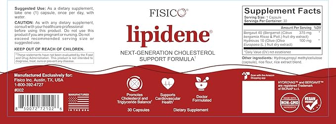 Cholesterol Support &amp Heart Health Supplement – Lipid Balance Cardiovascular Function Heart Health Circulation and Arterial Wellness. Contains Bergamot &amp Olive Fruit Extract – 30 Capsules
