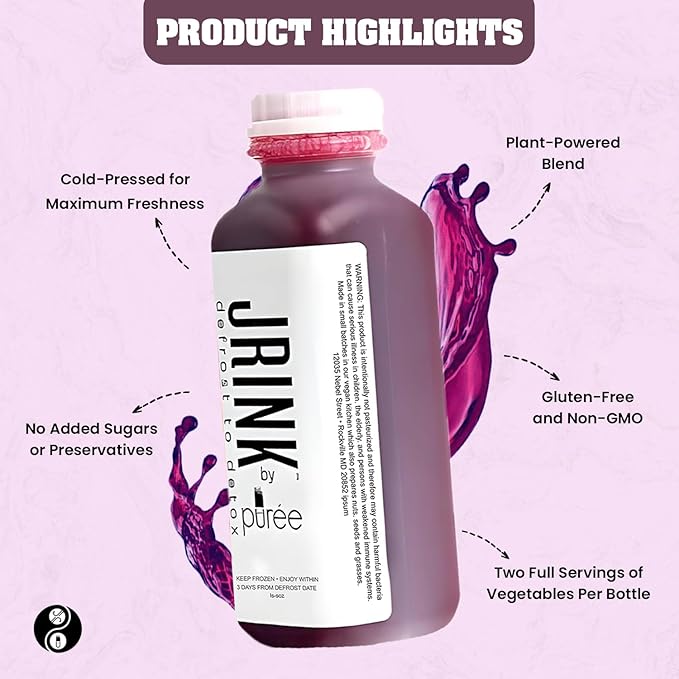 JRINK by Purée Organic Can’t Be Beet Juice Raw Beet Blend Cold Pressed Vegetable and Fruit Drink Healthy Detox Cleanse Organic Cold Press Juice Gluten-Free Energy Boost 16oz Bottles Pack of 12