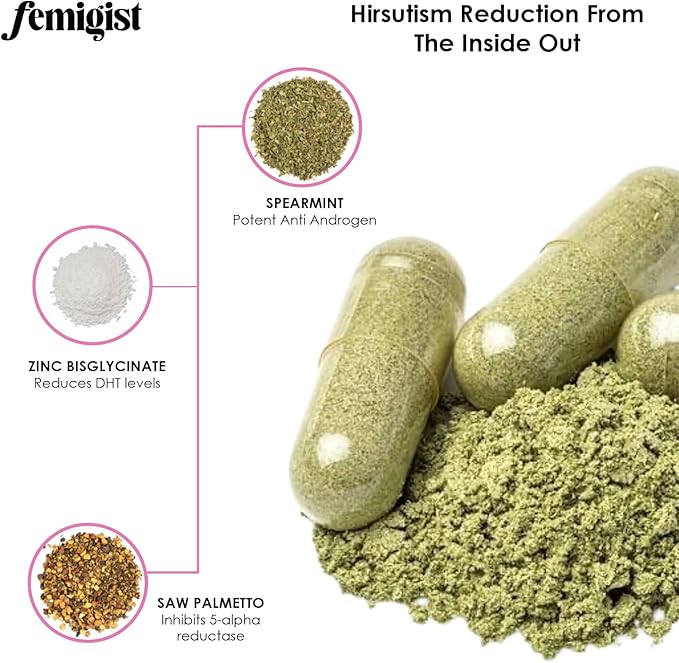 HERsutism Supplement Spearmint Zinc Capsules for Facial Hair Reduction Hirsutism Natural Androgen Blocker PCOS Support Hormone Balance Aid for Women Herbal Solution for Excess Growth