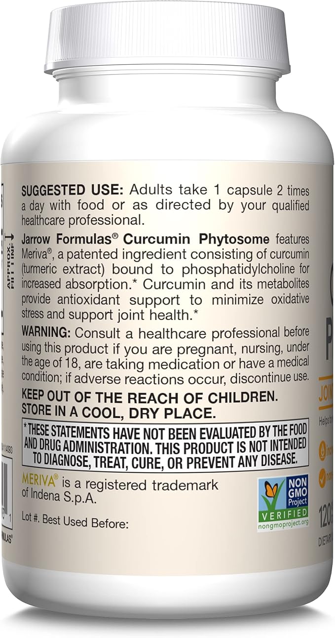 Jarrow Formulas Curcumin Phytosome 500 mg - Formulated with Meriva - Antioxidant Support Supplement - Joint Health &amp Support - 120 Veggie Capsules