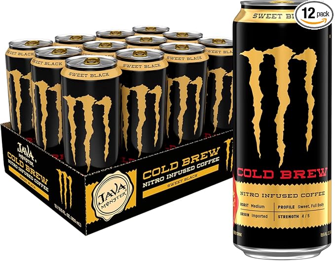 Monster Energy Java Nitro Cold Brew Sweet Black Coffee + Energy Drink 13.5 Ounce Liquid (pack of 12)