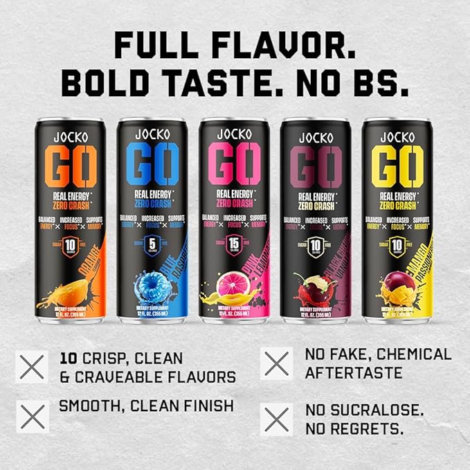 Jocko GO Energy Drink - Keto Vitamin B12 Vitamin B6 Electrolytes L Theanine Magnesium- Energy Boost Sugar Free Nootropic Monk Fruit Blend - 12 Pack (Nitro Pop)