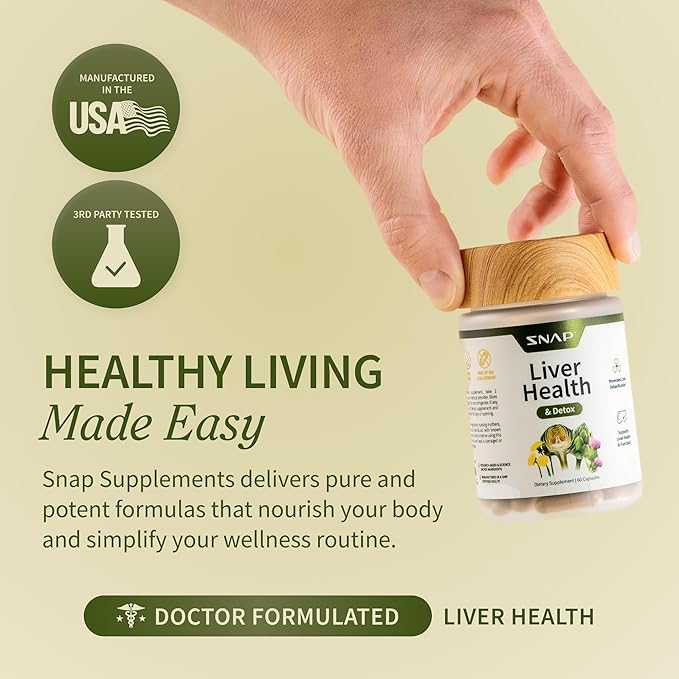 Snap Supplements Liver Health &amp Detox - Milk Thistle Supplement Supports Healthy Liver and Digestive Health 60 Vegetarian Capsules (1 Month Supply)