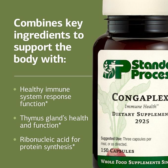 Standard Process Inc. Congaplex - Thymus Gland Support Supplement - Immune Health with Calcium Lactate Magnesium Vitamin C &amp Vitamin A - Immune System Aid with Mushroom Powder - 150 Capsules