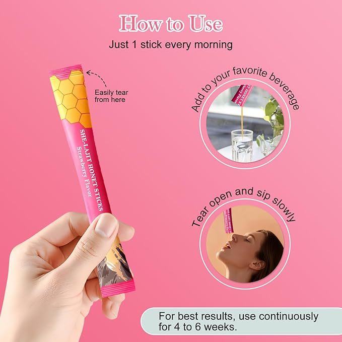 Shilajit Honey Sticks for Women Strawberry Shilajit Honeysticks with Shatavari &amp Saffron 75%+ Fulvic Acid &amp 85+ Trace Minerals for hormonal Balance &amp Energy Boost Easy Single | 30 Stick