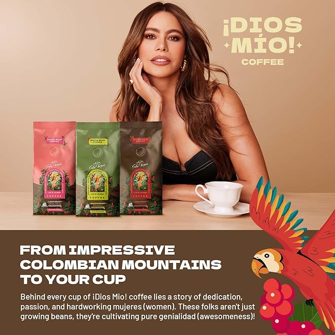 Dios Mio Coffee by Sofia Vergara Dark Roast Whole Bean Premium Colombian Coffee 12 Ounce Bag (Pack of 2)
