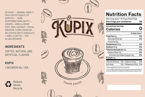 30 Count -- Original Variety Pack Coffee Pods K Cup Sampler --  Dark Peppermint Bark Nutty + Caramel Vanilla Cream Puff Twix Coconut + Mocha Snickers Cookie Dough So Delicious &amp White Choc